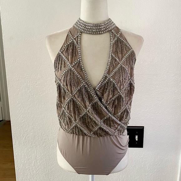 ASOS DESIGN Halter Neck Wrap Embellished Body Suit Top✨ - Picture 4 of 13